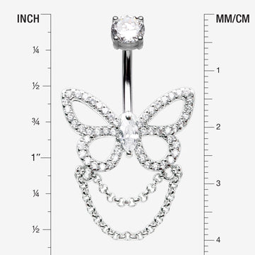 Detail View 1 of Grand Butterfly Sparkle Chained Belly Button Ring-Clear Gem